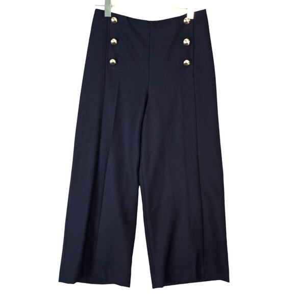 L.K. Bennett Martina Sailor Pant Crop Wide Leg Midnight Blue Size 6 NEW - Picture 1 of 9
